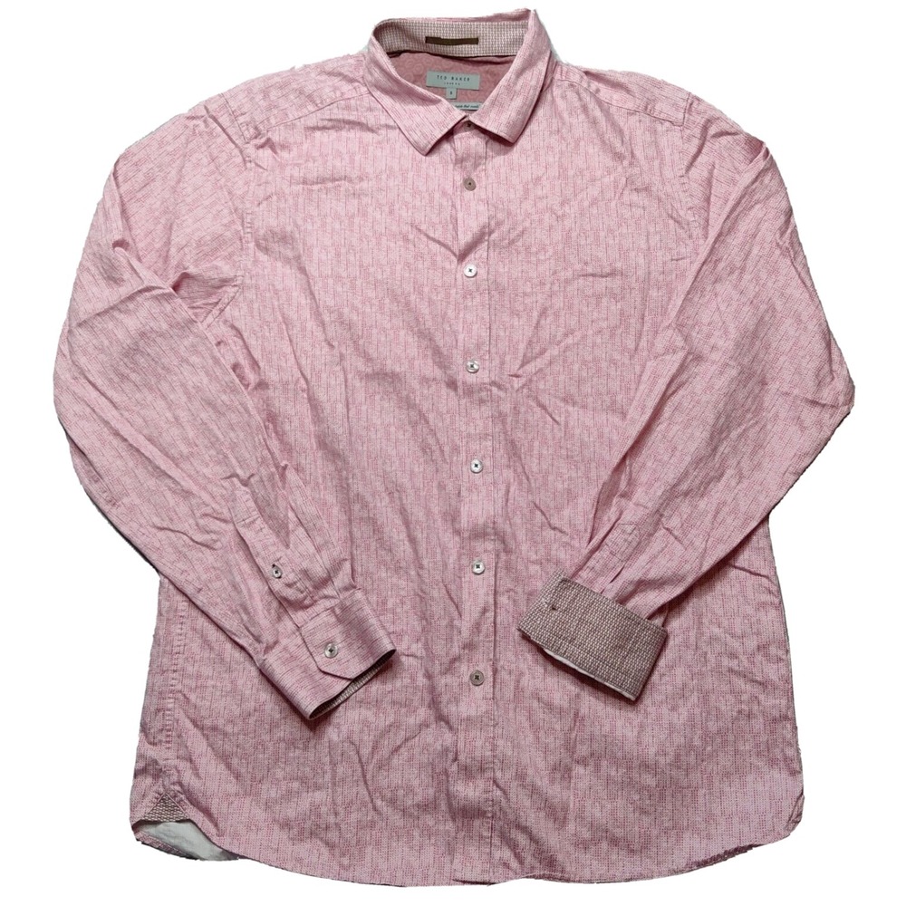 TED BAKER Pink GEO Cotton Long Sleeve Flip Cuff Button Shirt Men 5 (US LARGE)